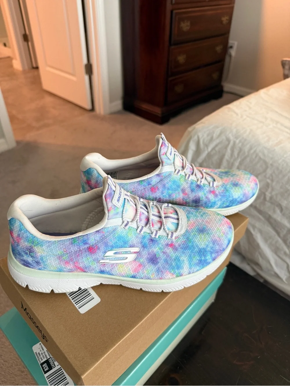 Skechers Women's Pastel Tie-Dye Slip-On Sneakers - Blue Pink